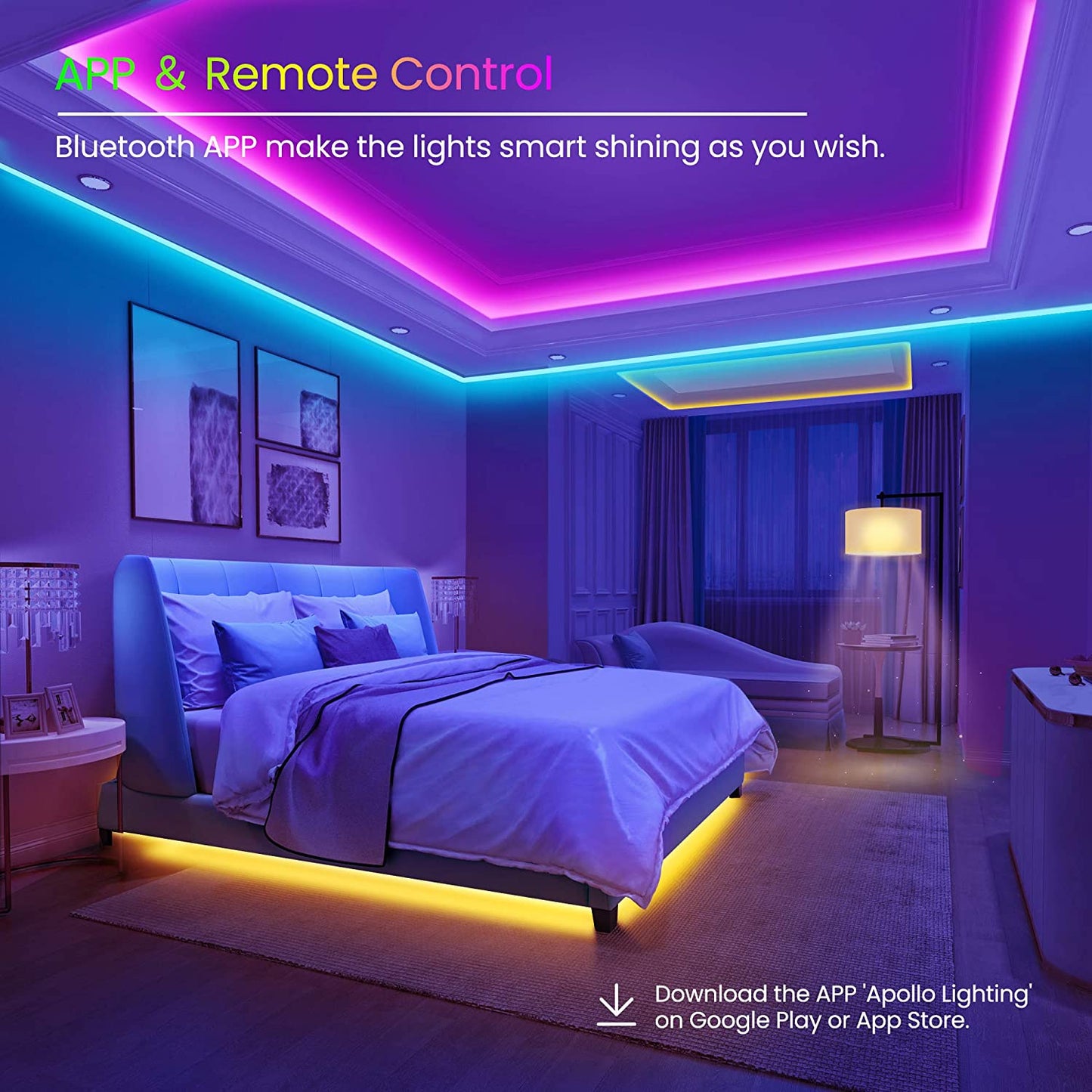 LumiGlow™ 50FT Bluetooth LED Strip Lights with Music Sync & Remote Control