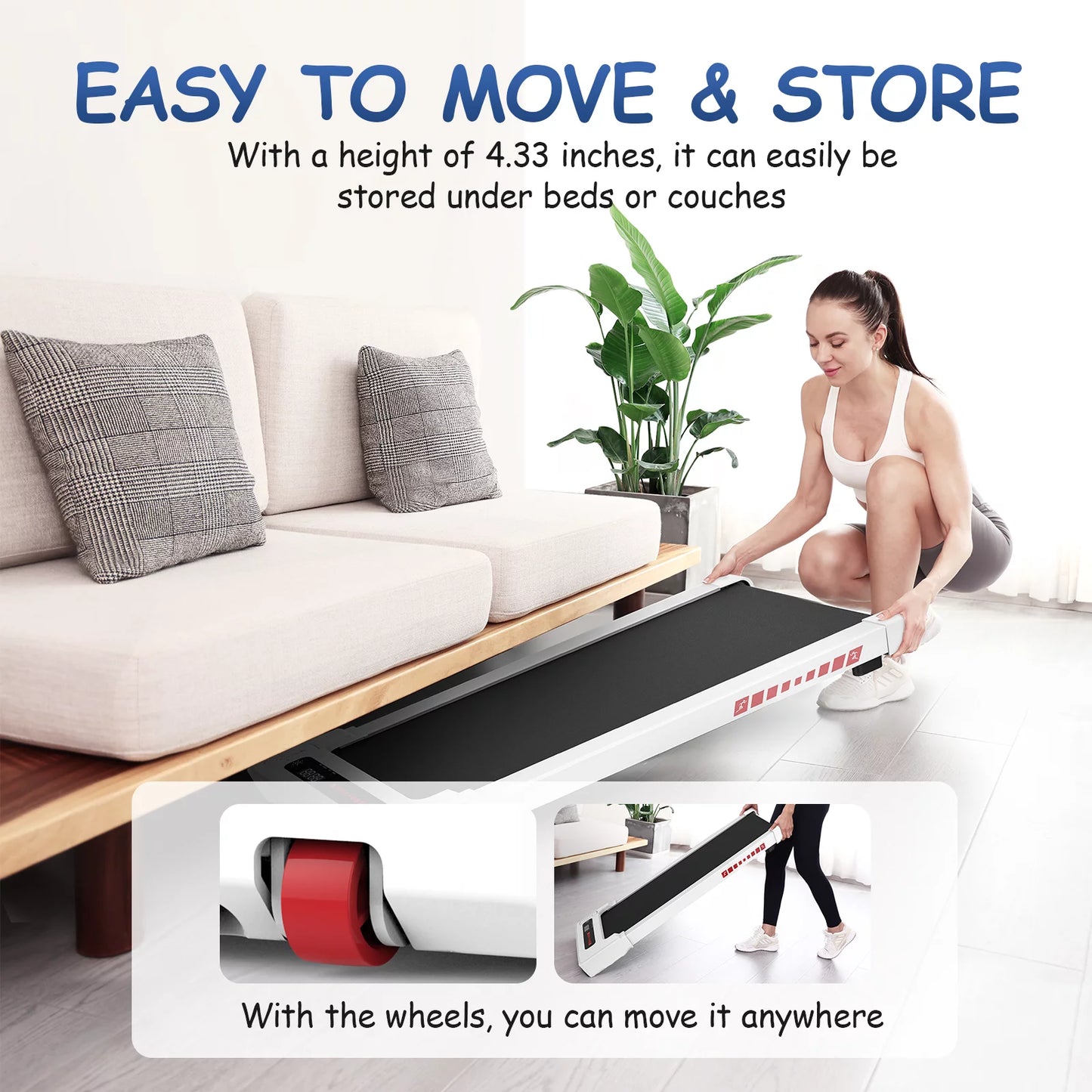 FitStride™ Under Desk Walking Pad: 2.25HP Portable Mini Treadmill with Remote Control