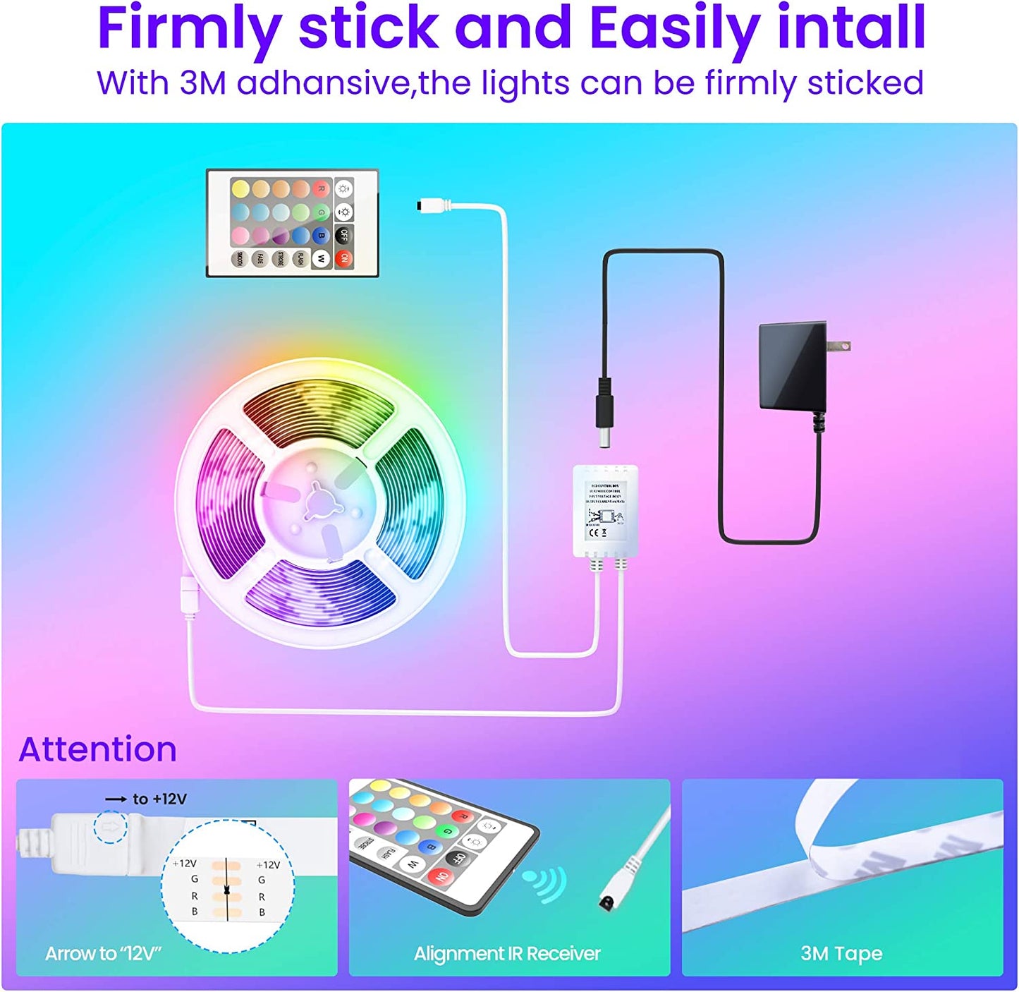 LumiGlow™ 50FT Bluetooth LED Strip Lights with Music Sync & Remote Control