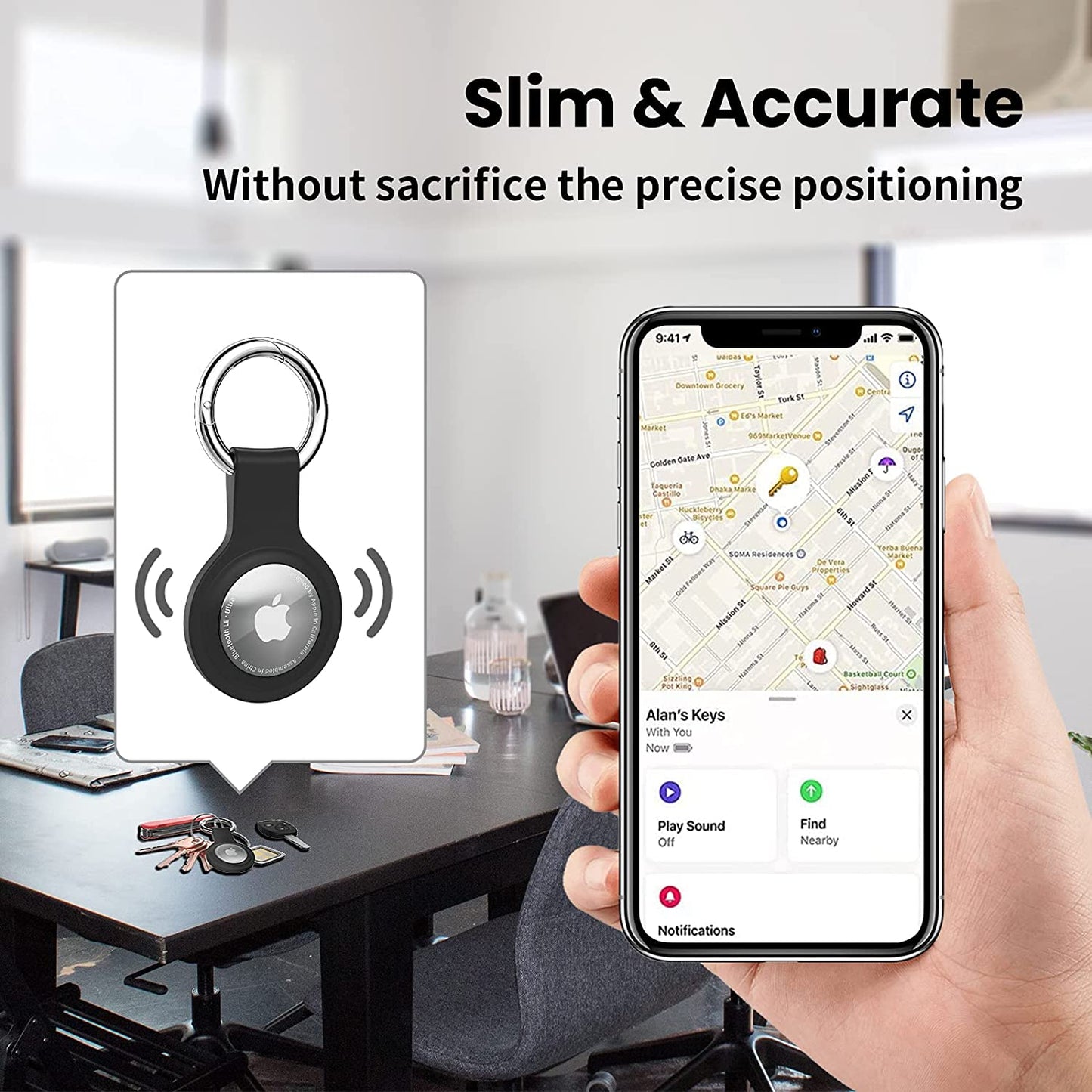 4-Pack Airtag Case: Silicone Protective Keychain Holder (Black)