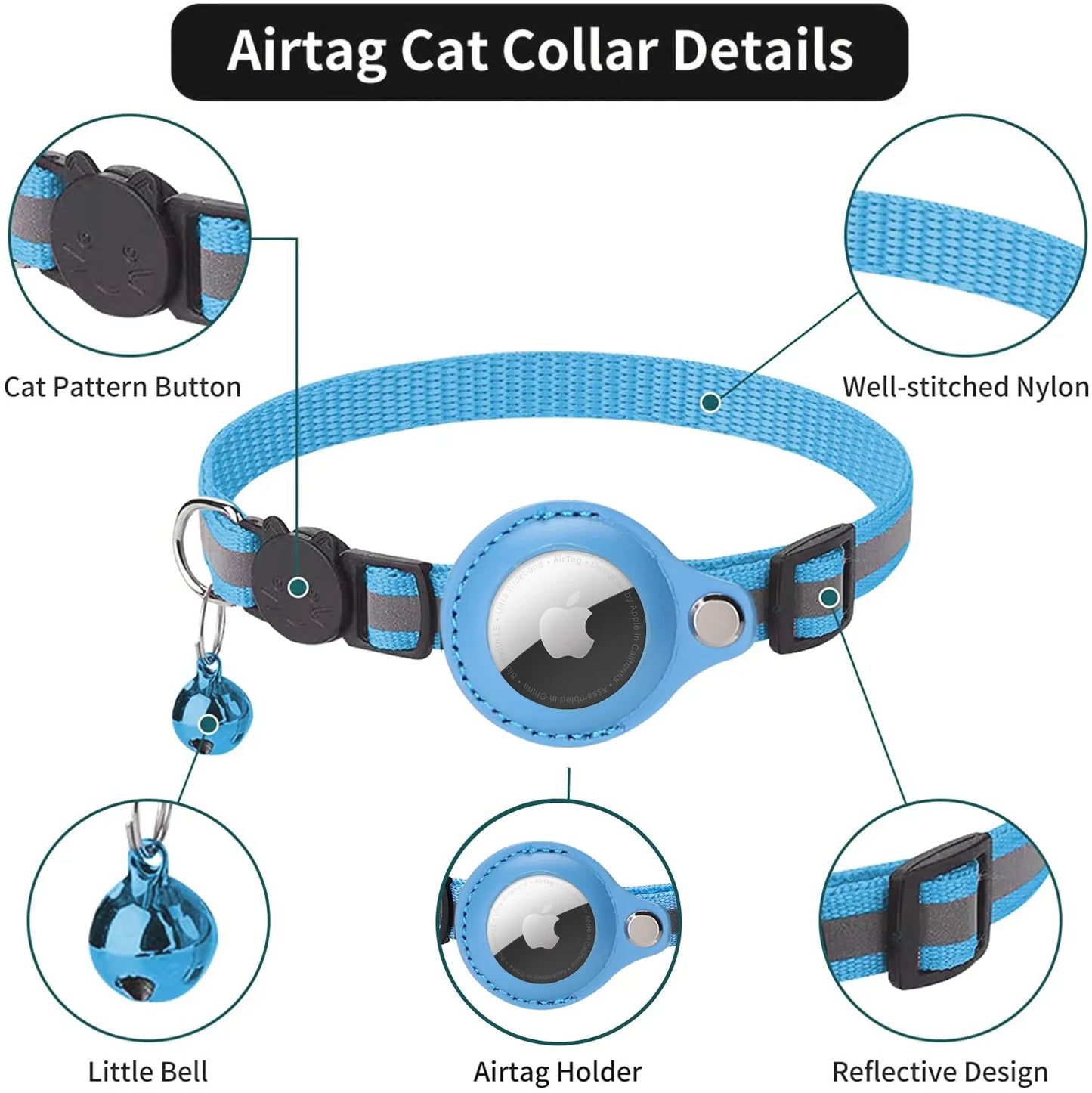 TrackGuard™ Anti-Lost Pet Collar: Waterproof Reflective Collar for Apple AirTag