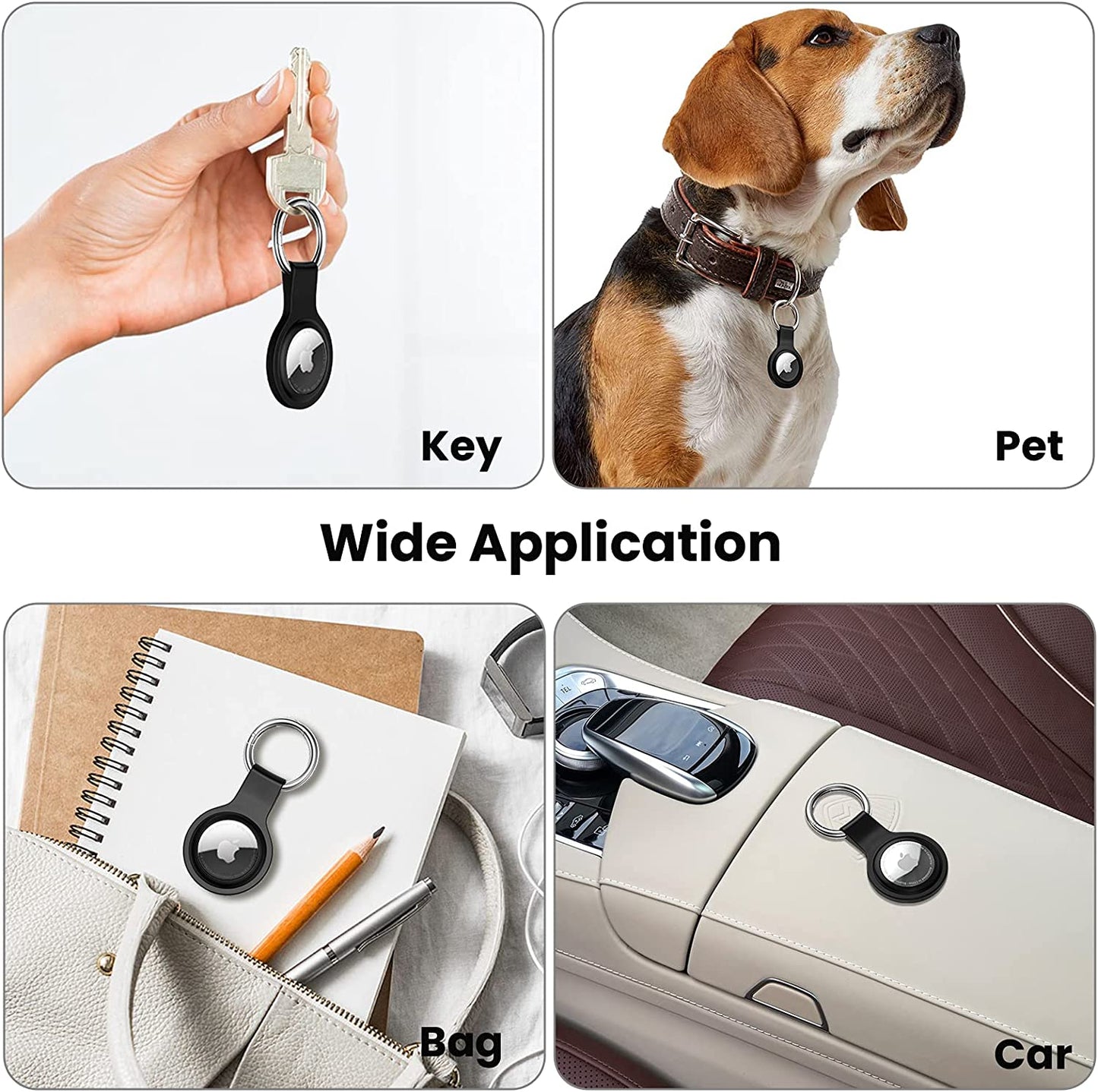 4-Pack Airtag Case: Silicone Protective Keychain Holder (Black)