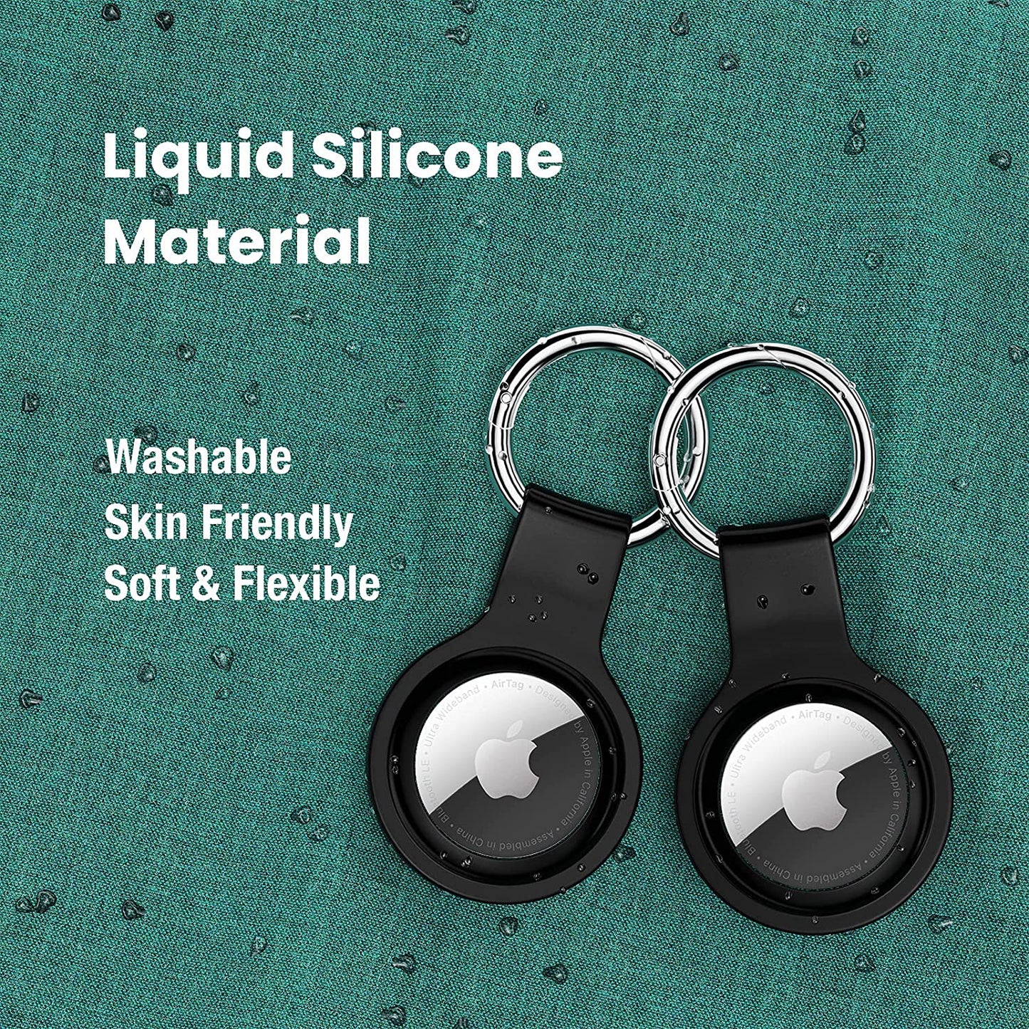 4-Pack Airtag Case: Silicone Protective Keychain Holder (Black)