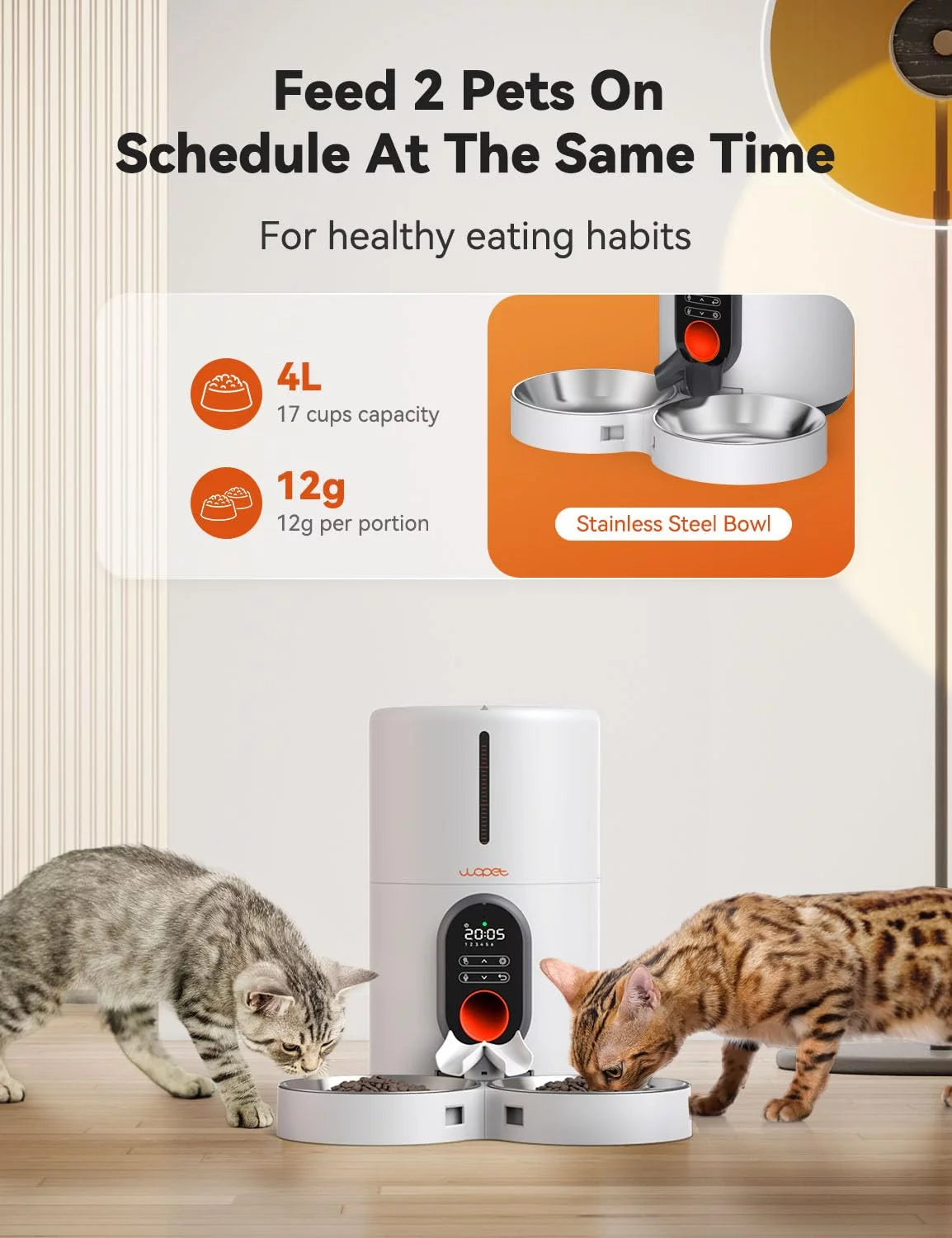 PetEase™ Timed Dual Feeder: Automatic Dispenser with Splitter & Stainless Bowls