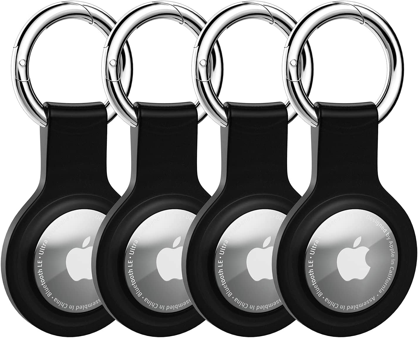 4-Pack Airtag Case: Silicone Protective Keychain Holder (Black)