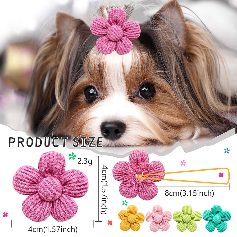 PawPerfection™ Flower Dog Grooming Bows: Pet Hair Accessories Set