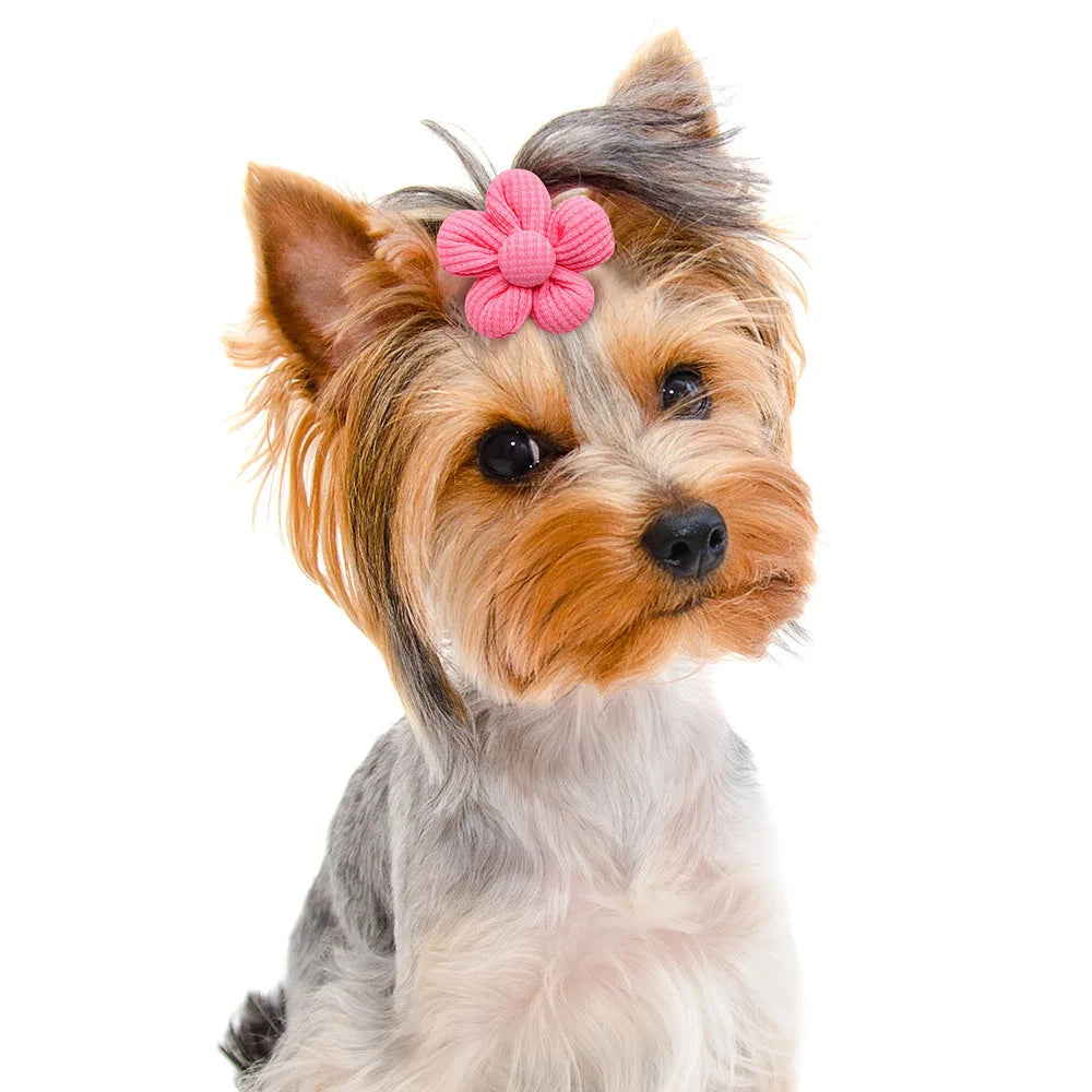 PawPerfection™ Flower Dog Grooming Bows: Pet Hair Accessories Set