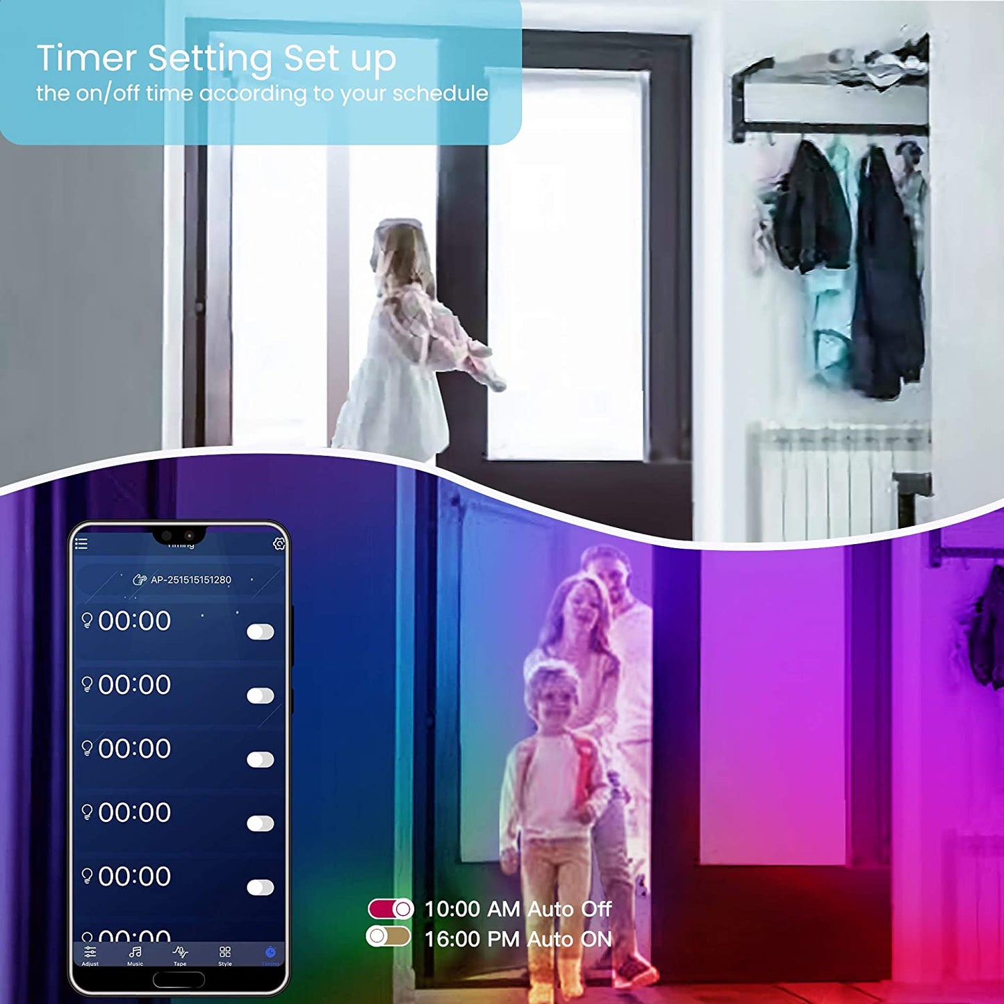 LumiGlow™ 50FT Bluetooth LED Strip Lights with Music Sync & Remote Control