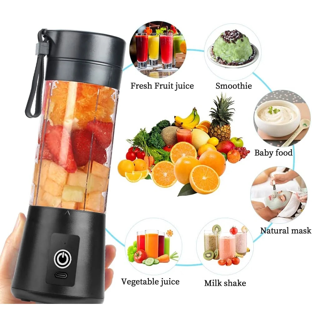 BlendWave™ USB Juicer: Mini Portable Blender for Smoothies & Shakes, 380ml, Six Blades