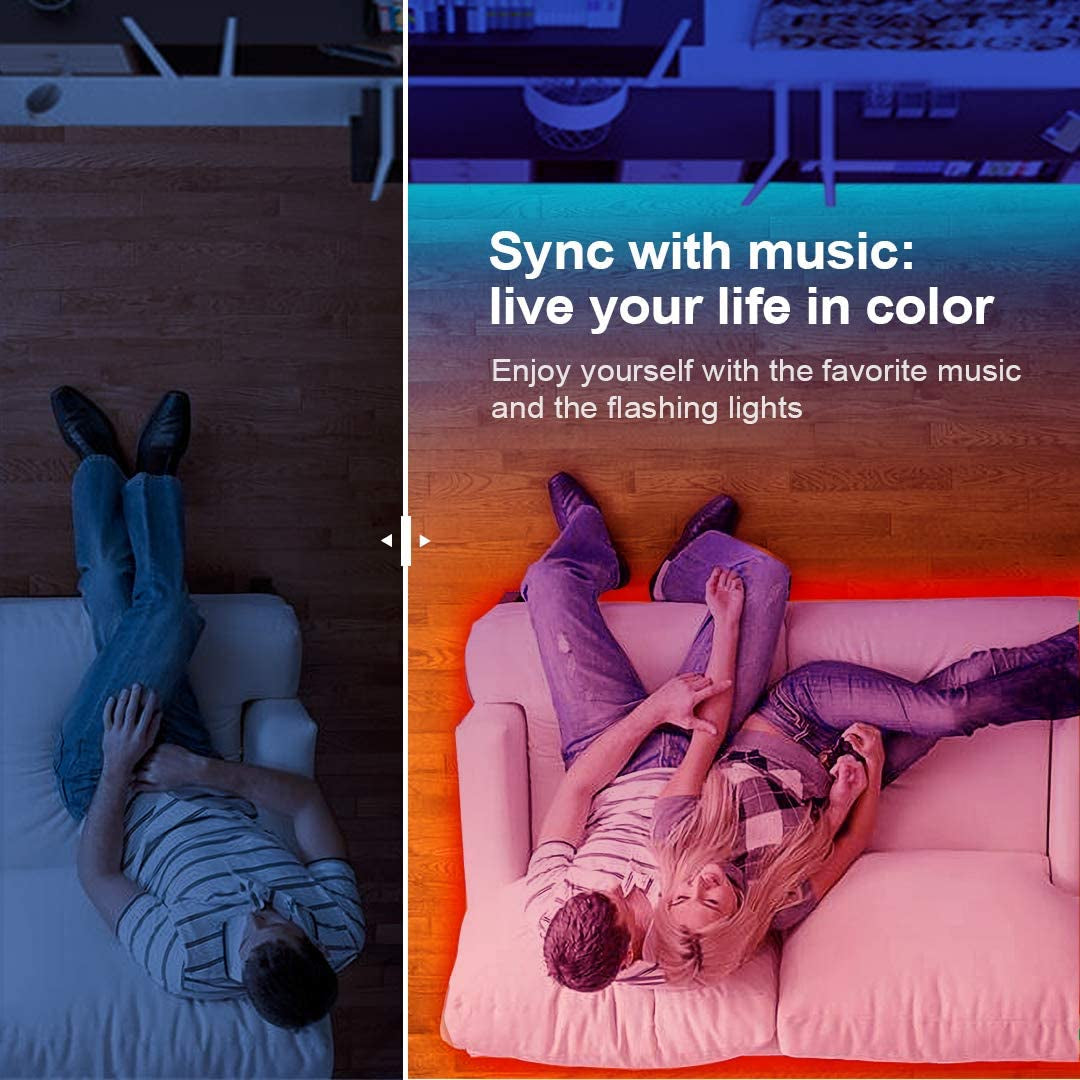 LumiGlow™ 50FT Bluetooth LED Strip Lights with Music Sync & Remote Control