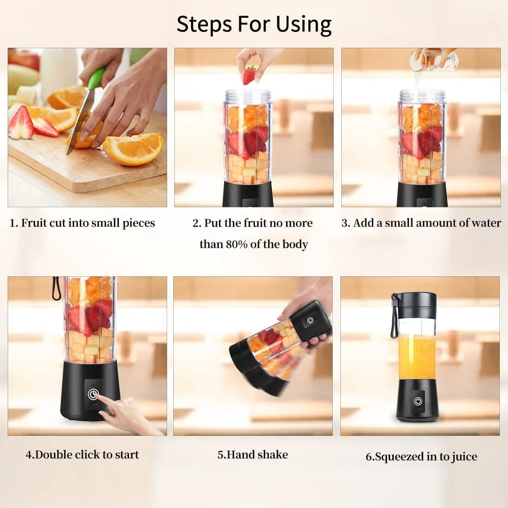 BlendWave™ USB Juicer: Mini Portable Blender for Smoothies & Shakes, 380ml, Six Blades