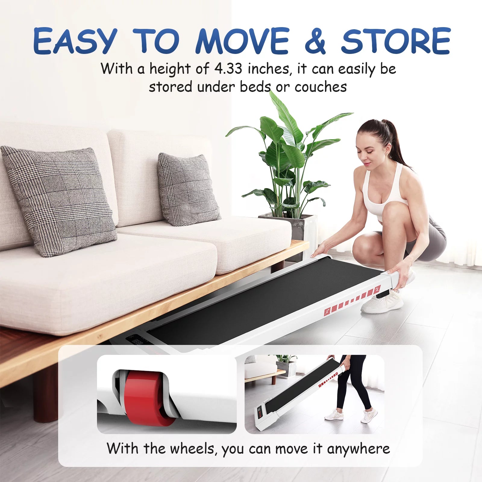 FitStride™ Under Desk Walking Pad: 2.25HP Portable Mini Treadmill with Remote Control