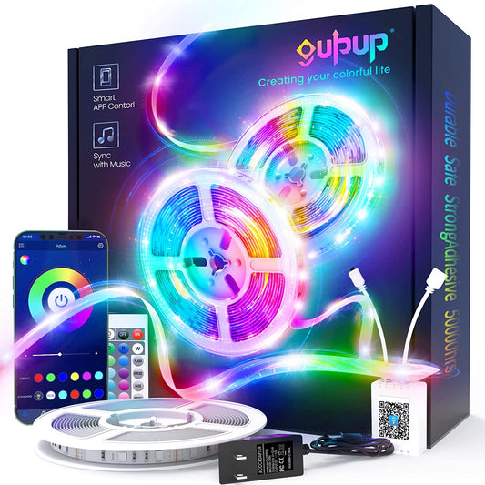 LumiGlow™ 50FT Bluetooth LED Strip Lights with Music Sync & Remote Control