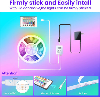 LumiGlow™ 50FT Bluetooth LED Strip Lights with Music Sync & Remote Control
