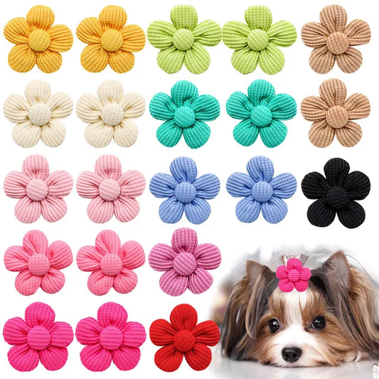 PawPerfection™ Flower Dog Grooming Bows: Pet Hair Accessories Set