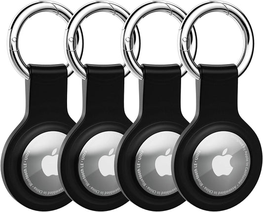  4-Pack Airtag Case: Silicone Protective Keychain Holder (Black)