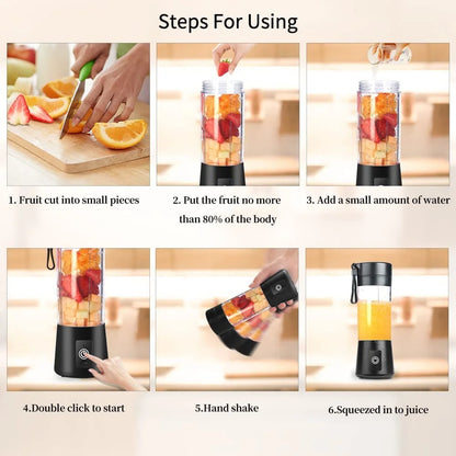 BlendWave™ USB Juicer: Mini Portable Blender for Smoothies & Shakes, 380ml, Six Blades